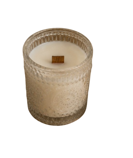 Eden Coconut & Vanilla soy candle unlit in textured glass jar